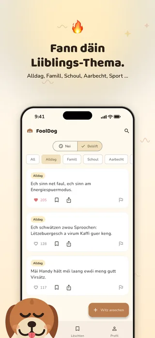 Marketing-Bild: Kategorien mat der Headline „Fann däin Liiblings-Thema.“