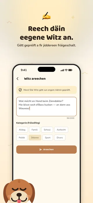 Marketing-Bild: Witz areechen mat der Headline „Reech däin eegene Witz an.“