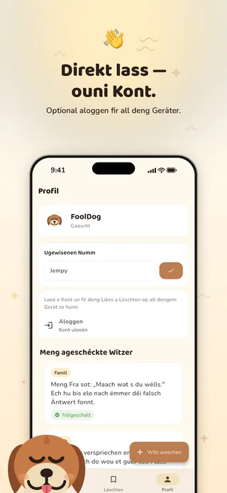 Marketing-Bild: Profil mat der Headline „Direkt lass — ouni Kont.“