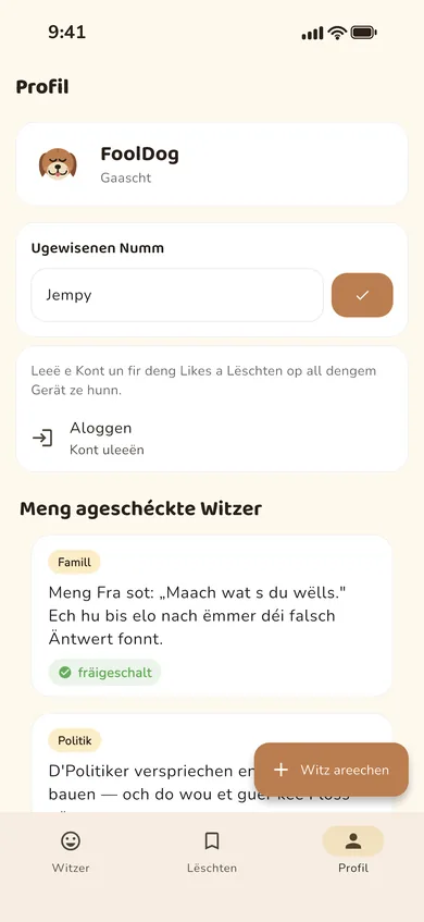 D'Profil-Säit mat den Aloggen-Optiounen an de perséinlechen Astellungen.